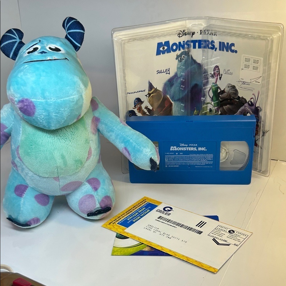 Monsters Inc. Disney PIXAR VHS Tape & Unbranded Sulley Plush‎ Toy